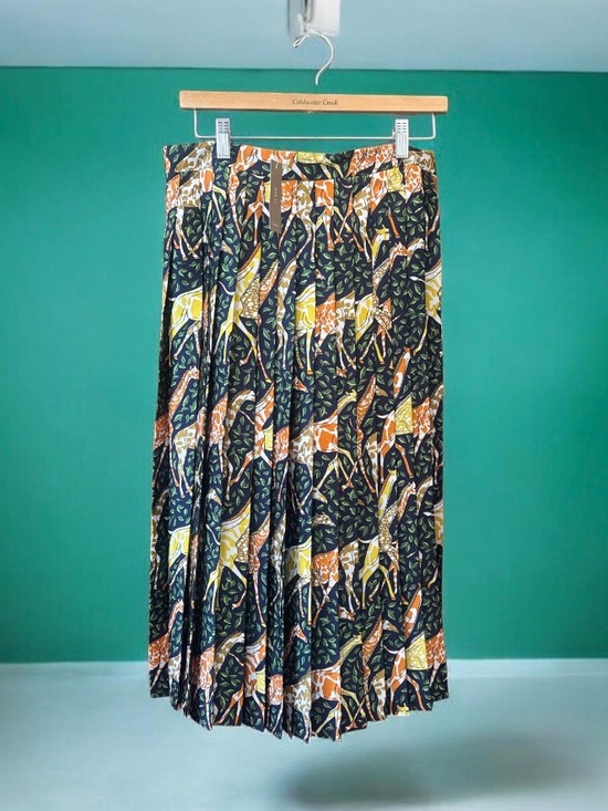 J. Crew Dresses & Skirts - J. Crew Giraffe Print Pleated Midi Skirt in Navy, Brown & Yellow NWT Size 8